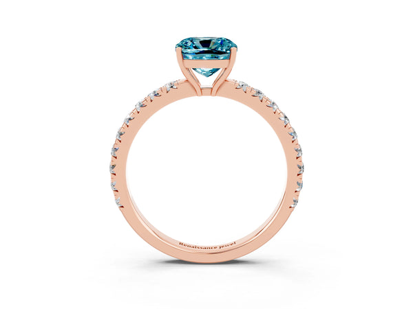 Rose gold Cushion Cut Blue Topaz Pavé Solitaire Engagement Ring with Four-Prong Setting