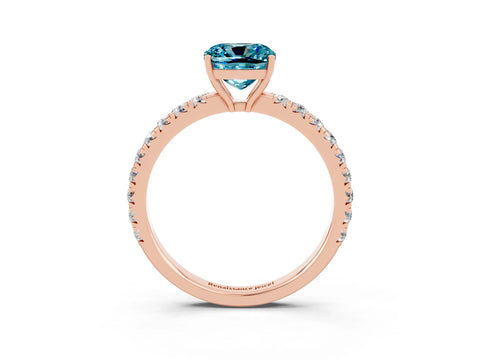 Rose gold Cushion Cut Blue Topaz Pavé Solitaire Engagement Ring with Four-Prong Setting_15