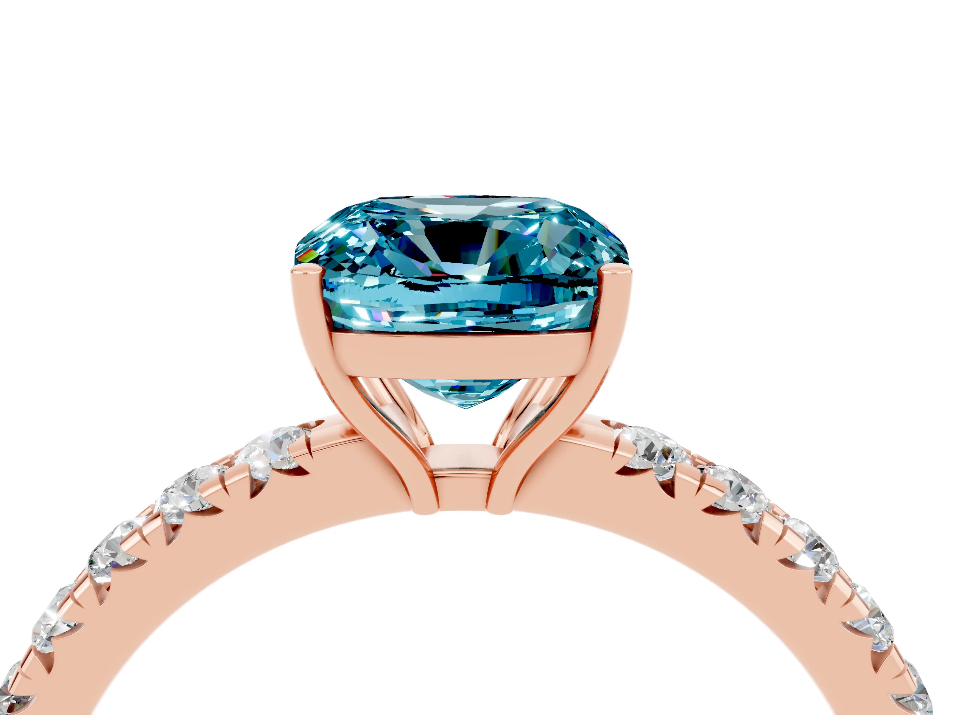 Rose gold Cushion Cut Blue Topaz Pavé Solitaire Engagement Ring with Four-Prong Setting_16
