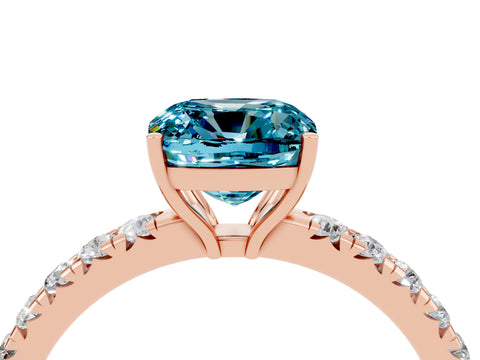 Rose gold Cushion Cut Blue Topaz Pavé Solitaire Engagement Ring with Four-Prong Setting_16