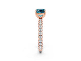 Rose gold Cushion Cut Blue Topaz Pavé Solitaire Ring with Round Band and Prong Setting_26