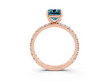 Rose gold Cushion Cut Blue Topaz Pavé Solitaire Ring with Round Band and Prong Setting_27