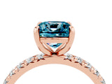 Rose gold Cushion Cut Blue Topaz Pavé Solitaire Ring with Round Band and Prong Setting_28