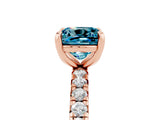 Rose gold Cushion Cut Blue Topaz Pavé Solitaire Ring with Round Band and Prong Setting_29
