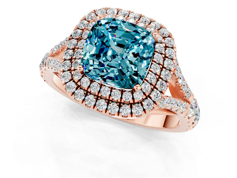 Rose gold Cushion Cut Blue Topaz Pavé Split Shank Double Halo Engagement Ring_1