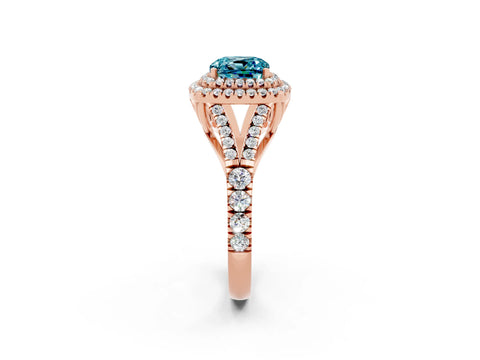Rose gold Cushion Cut Blue Topaz Pavé Split Shank Double Halo Engagement Ring_2