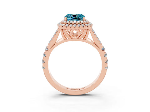 Rose gold Cushion Cut Blue Topaz Pavé Split Shank Double Halo Engagement Ring_3