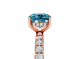 Rose gold Cushion Cut Blue Topaz Pave Band Solitaire Ring with Four-Prong Setting_29