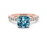Rose gold Cushion Cut Blue Topaz Pave Band Solitaire Ring with Four-Prong Setting_36