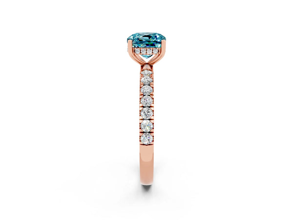 Rose gold Cushion Cut Blue Topaz Pave Band Solitaire Ring with Round  and Prong Setting