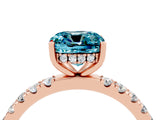 Rose gold Cushion Cut Blue Topaz Pave Band Solitaire Ring with Four-Prong Setting_40