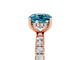 Rose gold Cushion Cut Blue Topaz Pave Band Solitaire Ring with Four-Prong Setting_41