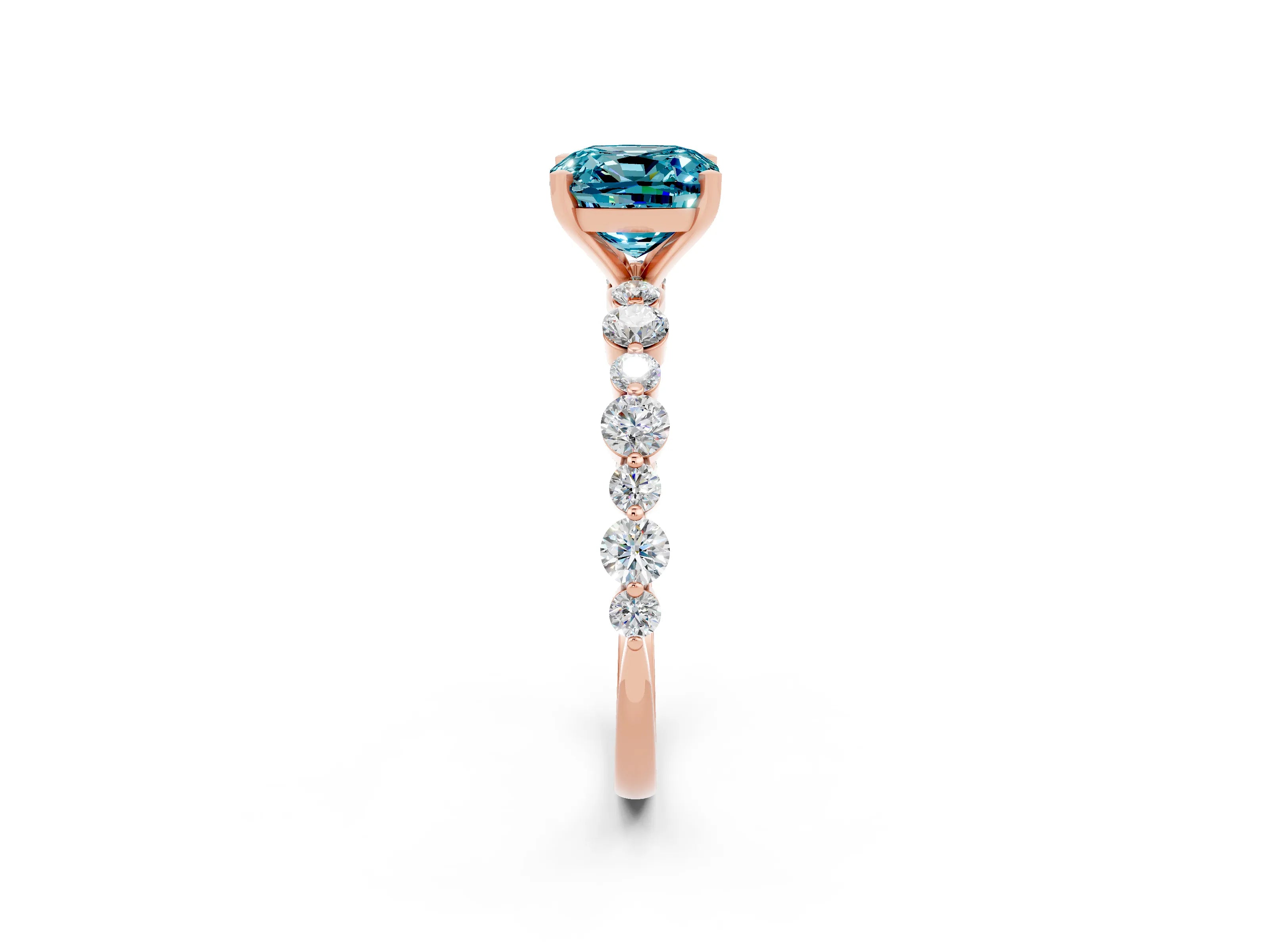 Rose gold Cushion Cut Blue Topaz Prong Set Engagement Ring with Pavé Band_2
