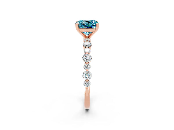 Rose gold Cushion Cut Blue Topaz Prong Set Engagement Ring with Pavé Band