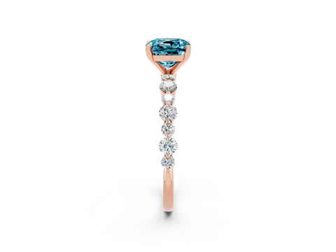 Rose gold Cushion Cut Blue Topaz Prong Set Engagement Ring with Pavé Band_2