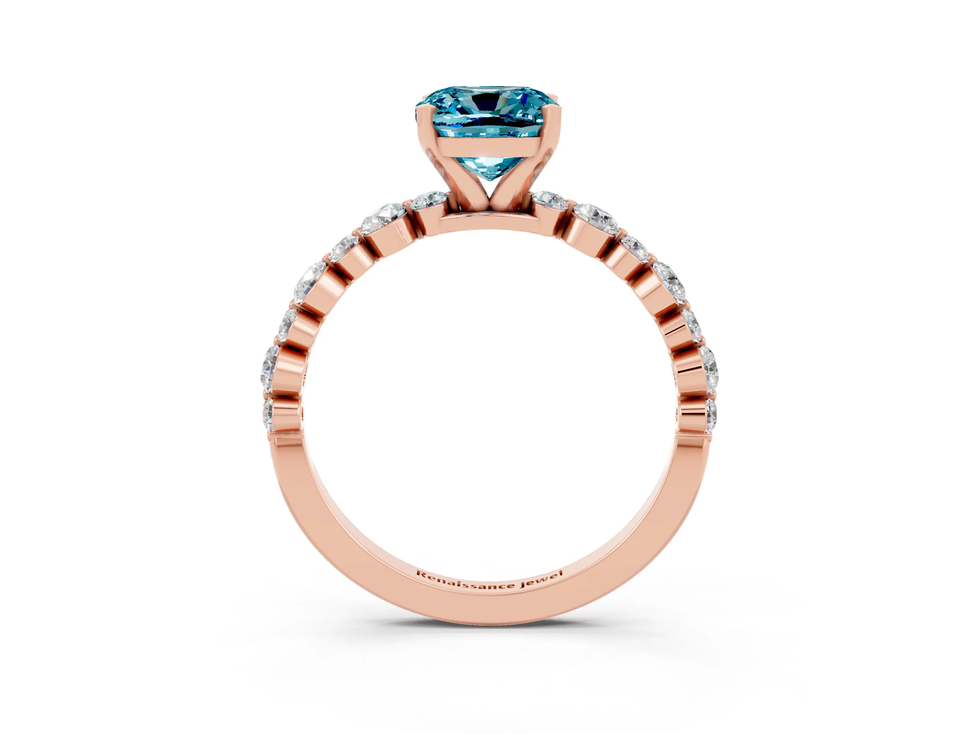 Rose gold Cushion Cut Blue Topaz Prong Set Engagement Ring with Pavé Band_3