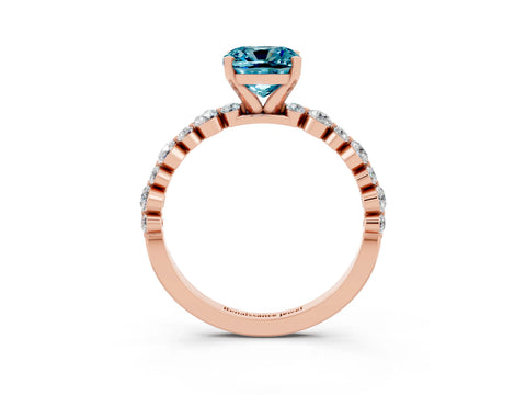 Rose gold Cushion Cut Blue Topaz Prong Set Engagement Ring with Pavé Band_3