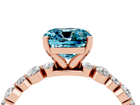 Rose gold Cushion Cut Blue Topaz Prong Set Engagement Ring with Pavé Band_4