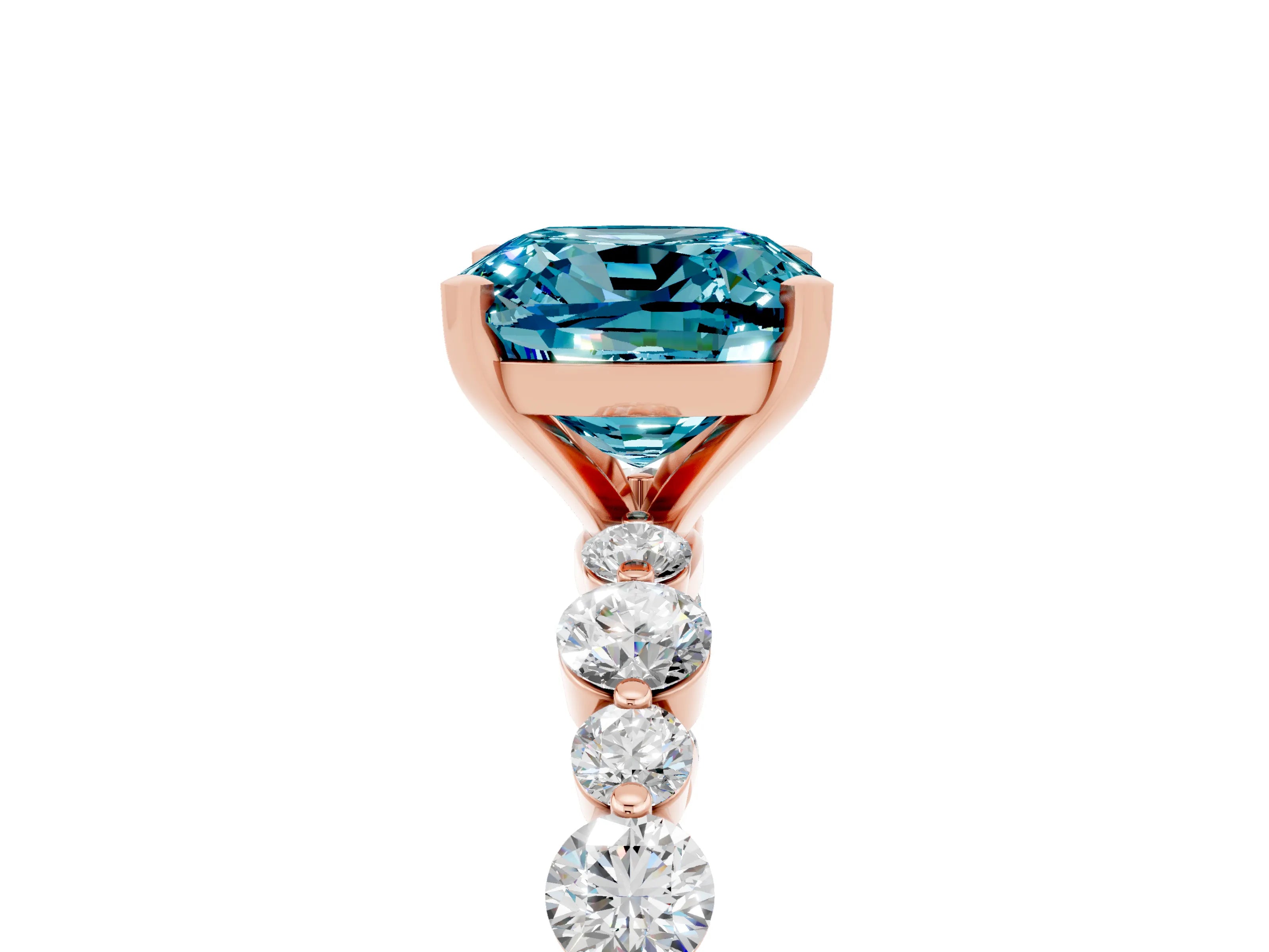 Rose gold Cushion Cut Blue Topaz Prong Set Engagement Ring with Pavé Band_5