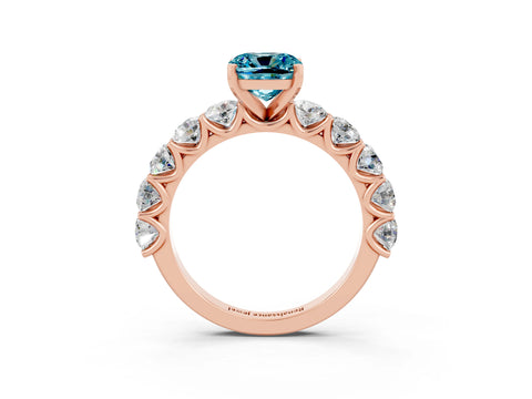 Rose gold Cushion Cut Blue Topaz Prong Setting with Side Stones on a Pave Band_3