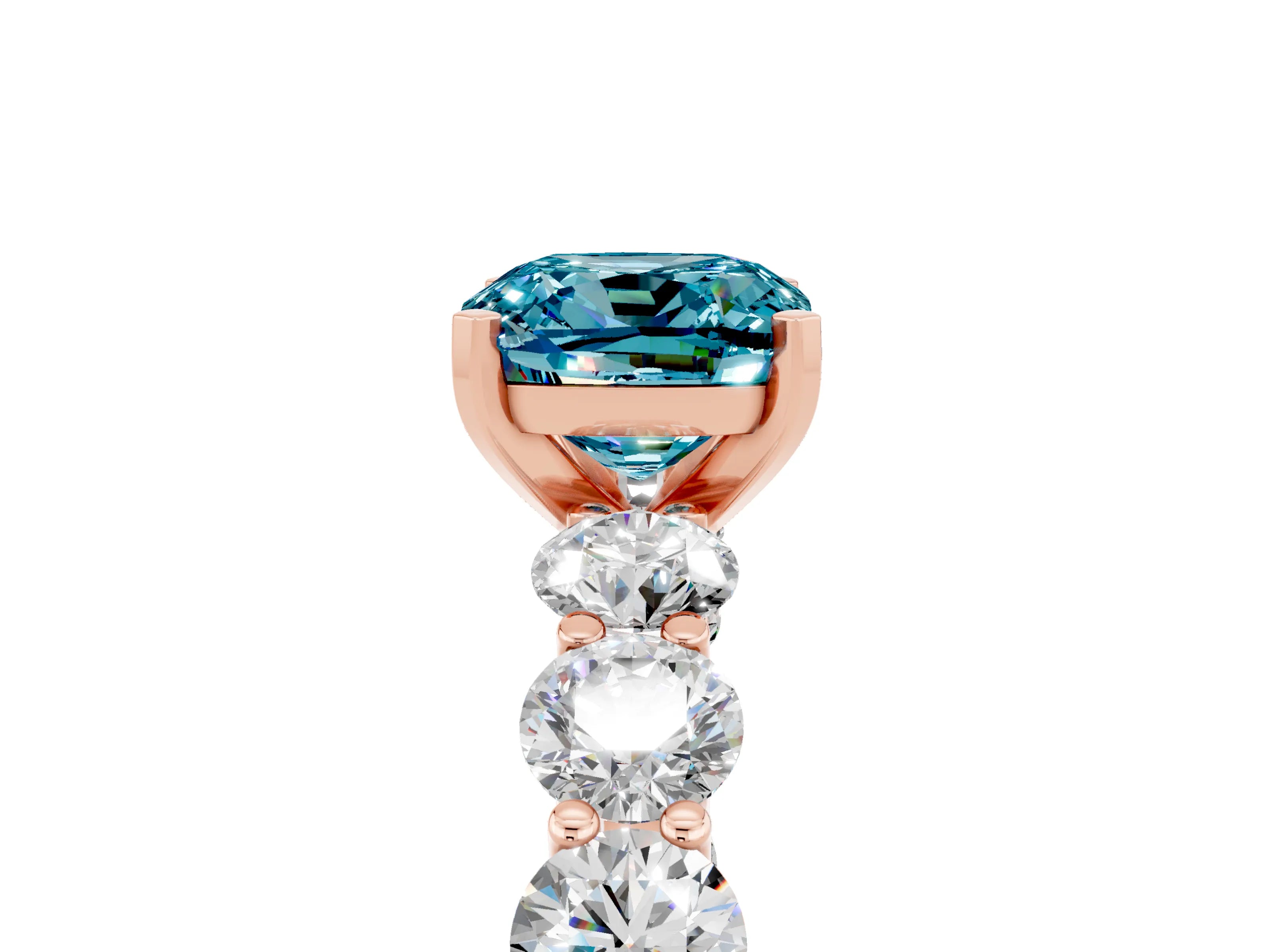 Rose gold Cushion Cut Blue Topaz Prong Setting with Side Stones on a Pave Band_5