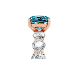 Rose gold Cushion Cut Blue Topaz Prong Setting with Side Stones on a Pave Band_5