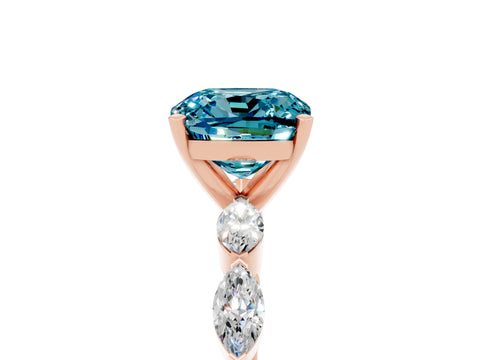 Rose gold Cushion Cut Blue Topaz Ring with Marquise Side Stones and Prong Setting_5