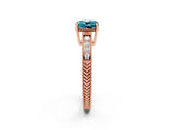 Rose gold Cushion Cut Blue Topaz Ring with Milgrain Pavé Band and Four-Prong Setting_14