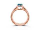 Rose gold Cushion Cut Blue Topaz Ring with Milgrain Pavé Band and Four-Prong Setting_15