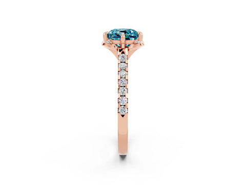 Rose gold Cushion Cut Blue Topaz Ring with Pavé Band and Floral Prong Setting_2