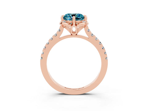 Rose gold Cushion Cut Blue Topaz Ring with Pavé Band and Floral Prong Setting_3