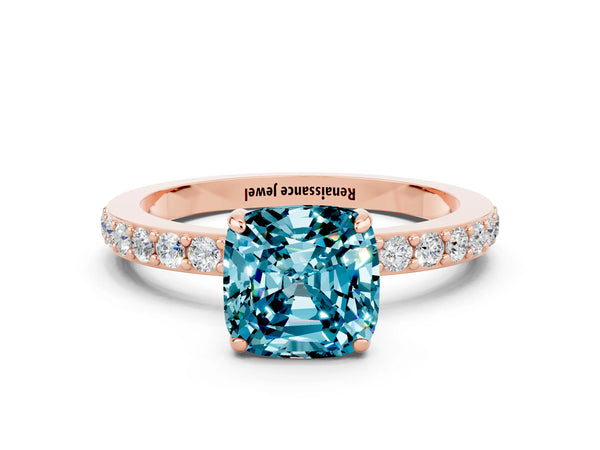 Rose gold Cushion Cut Blue Topaz Pavé Engagement Ring with Round  Accents and Prong Setting