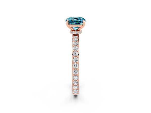Rose gold Cushion Cut Blue Topaz Pavé Engagement Ring with Round  Accents and Prong Setting