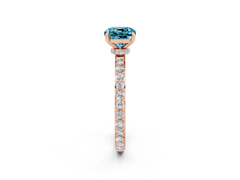 Rose gold Cushion Cut Blue Topaz Ring with Pavé Band and Four-Prong Setting_2