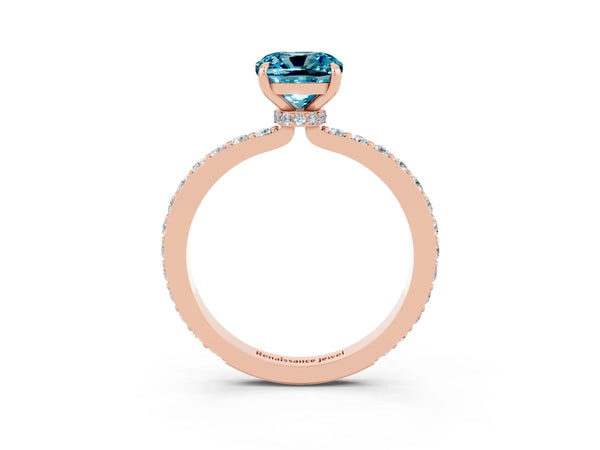 Rose gold Cushion Cut Blue Topaz Pavé Engagement Ring with Round  Accents and Prong Setting