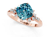 Rose gold Cushion Cut Blue Topaz Ring with Side Stones and Four-Prong Setting_37