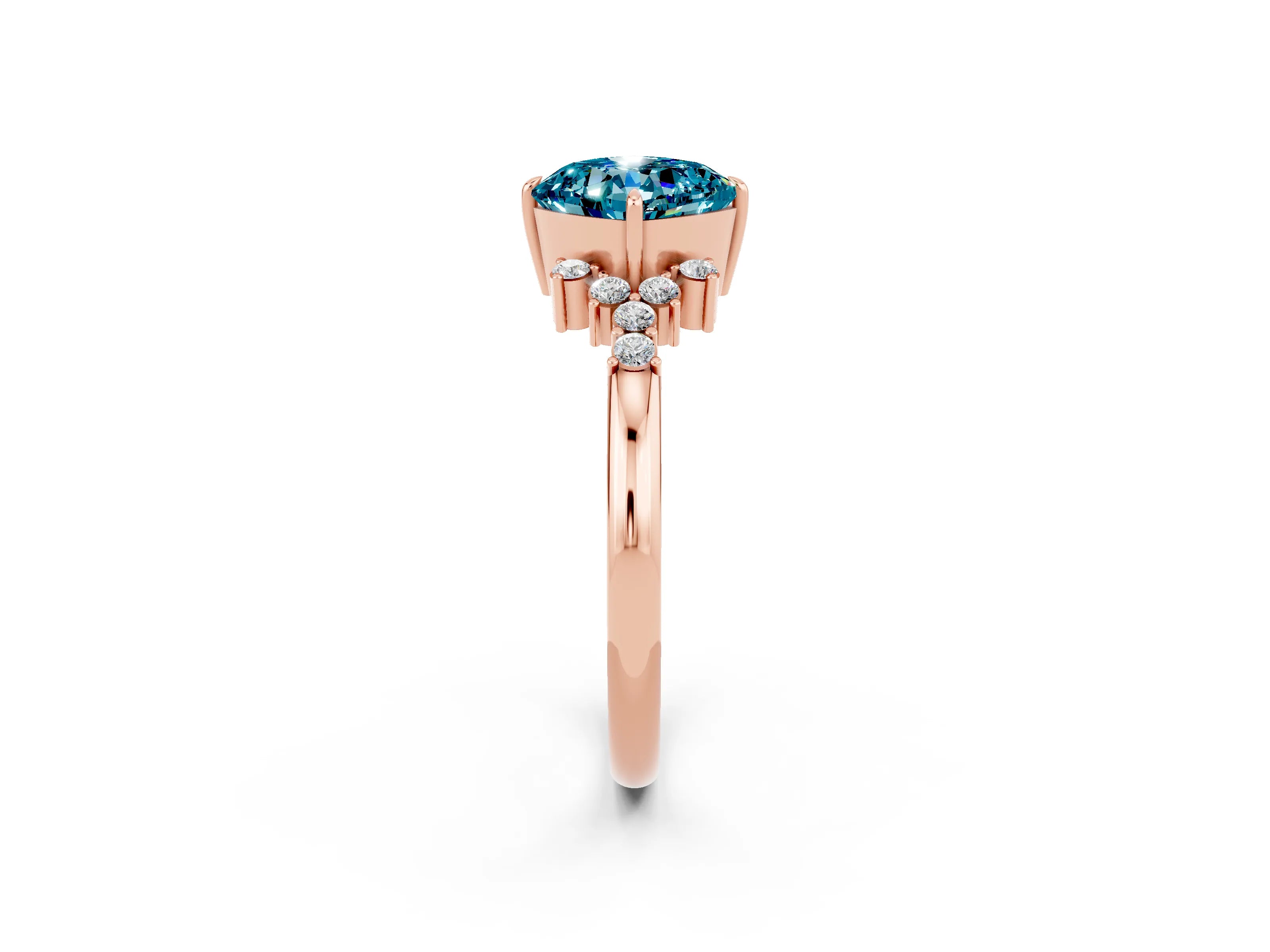 Rose gold Cushion Cut Blue Topaz Ring with Side Stones and Four-Prong Setting_38