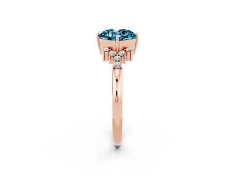 Rose gold Cushion Cut Blue Topaz Ring with Side Stones and Four-Prong Setting_38