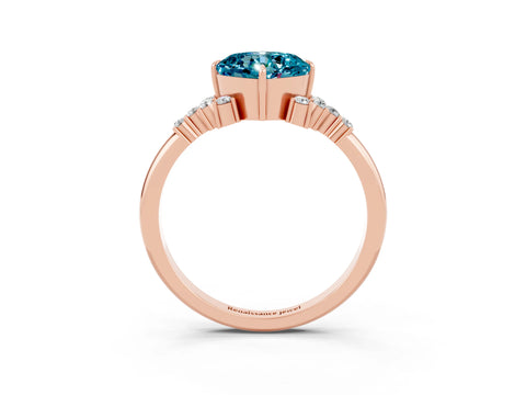 Rose gold Cushion Cut Blue Topaz Ring with Side Stones and Four-Prong Setting_39