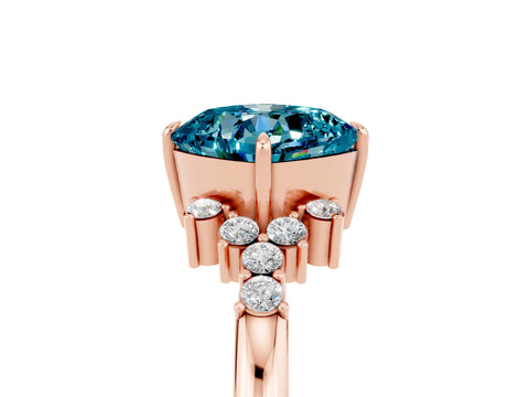 Rose gold Cushion Cut Blue Topaz Ring with Side Stones and Four-Prong Setting_41