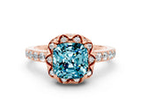 Rose gold Cushion Cut Blue Topaz Scalloped Halo Engagement Ring with Round Shared Prong Band_24