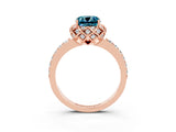 Rose gold Cushion Cut Blue Topaz Scalloped Halo Engagement Ring with Round Shared Prong Band_27