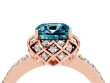 Rose gold Cushion Cut Blue Topaz Scalloped Halo Engagement Ring with Round Shared Prong Band_28