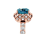 Rose gold Cushion Cut Blue Topaz Scalloped Halo Engagement Ring with Round Shared Prong Band_29