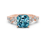 Rose gold Cushion Cut Blue Topaz Scattered Round Accent Ring with Prong Setting_24