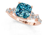 Rose gold Cushion Cut Blue Topaz Scattered Round Accent Ring with Prong Setting_25