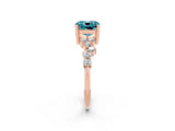 Rose gold Cushion Cut Blue Topaz Scattered Round Accent Ring with Prong Setting_26