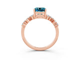 Rose gold Cushion Cut Blue Topaz Scattered Round Accent Ring with Prong Setting_27