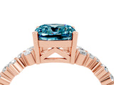 Rose gold Cushion Cut Blue Topaz Scattered Round Accent Ring with Prong Setting_28