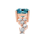 Rose gold Cushion Cut Blue Topaz Scattered Round Accent Ring with Prong Setting_29